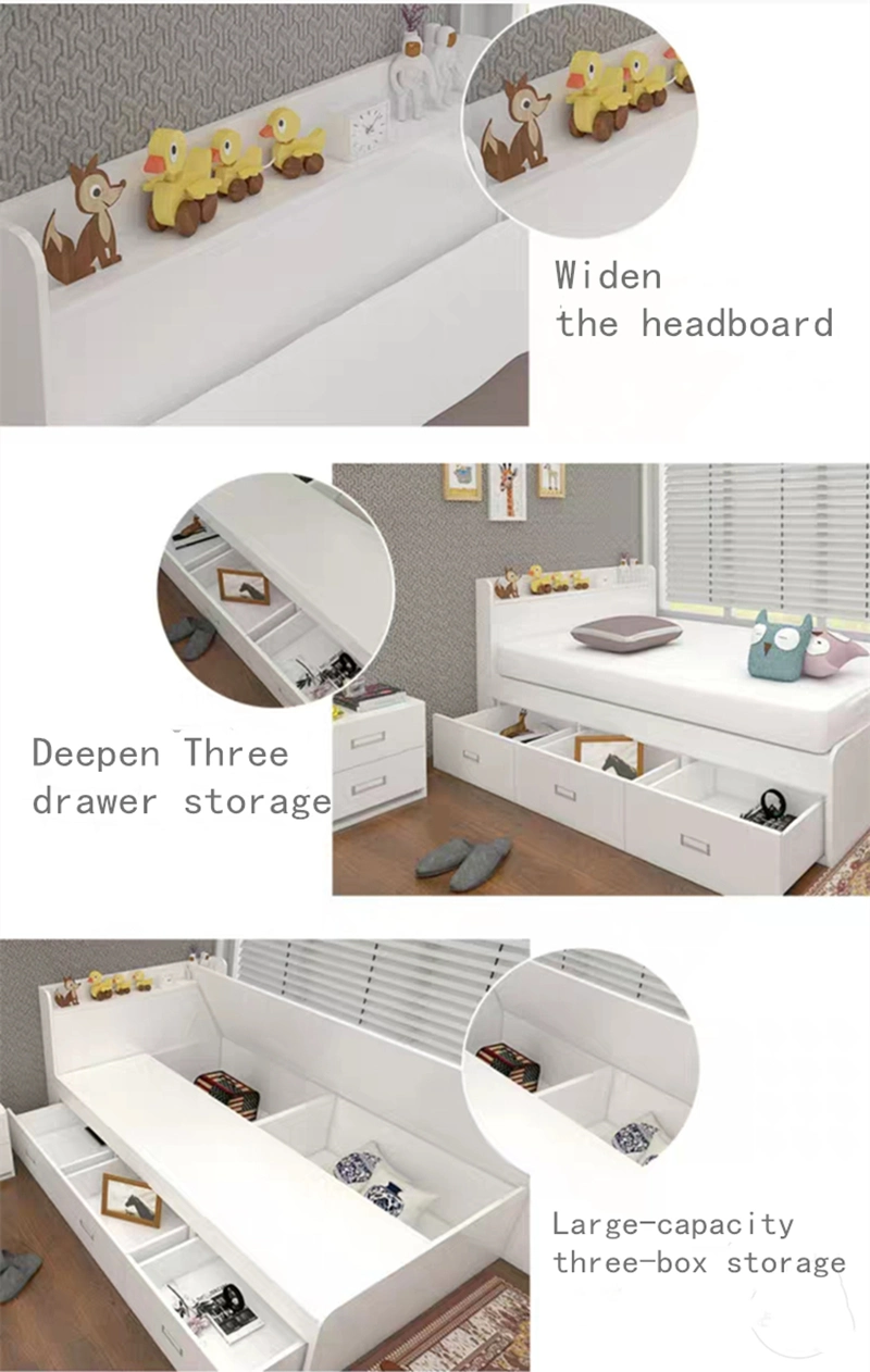 Modern Wooden Home Bedroom Furniture Double Single Dormitory Bed with Drawer Cabinet