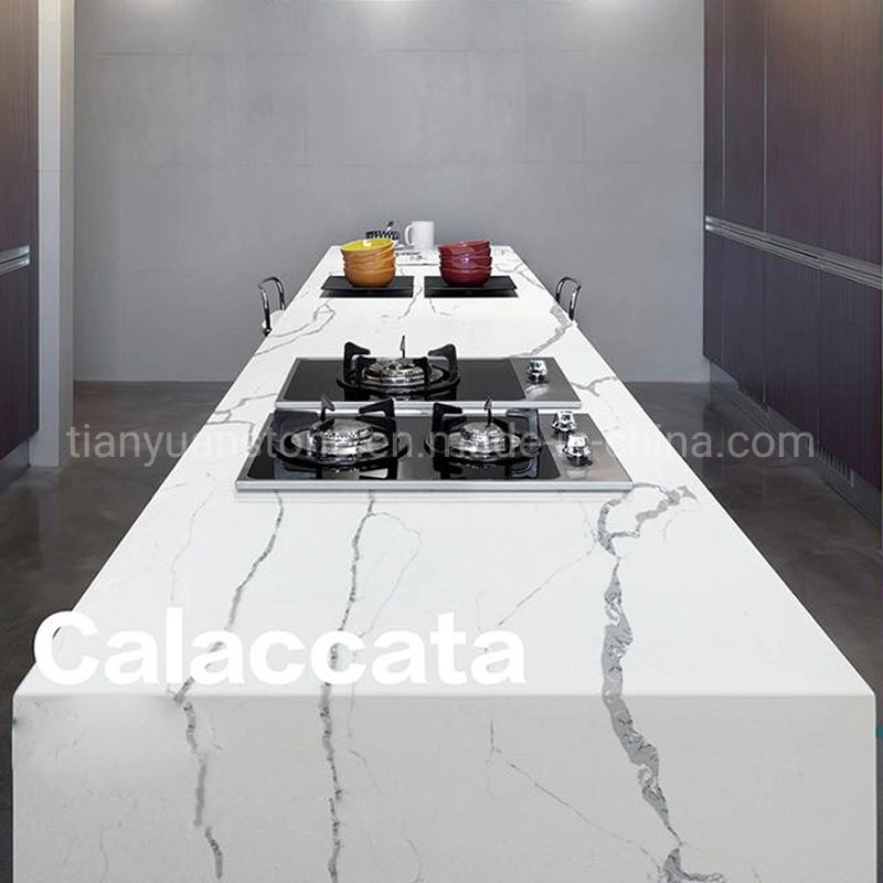 Prefabed Calacatta Nuvo White Engineered Quartz Vanity Tops for Hospitality Multi-Family Bathroom Cabinets