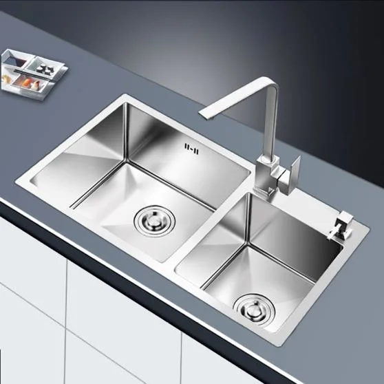 304 Thick Stainless Steel Double Bowl Sink Kitchen Wash Washing Dish Basin Undermount Sink Family