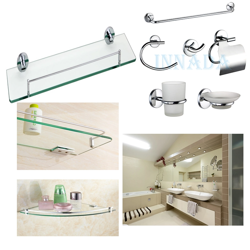 Yinada Rectangle Bathroom Shelf with Towel Bar, Glass Corner Shelf, Stainless Steel Shower Caddy (NC52028)