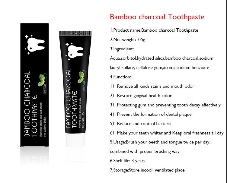 FDA&Ce Certification Tooth Care Bamboo Natural Activated Charcoal Oral Hygiene Dental Teeth Whitening Toothpaste