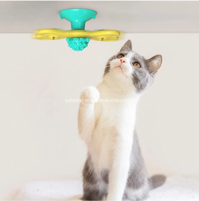 Pet Products Cat Windmill Toy Funny Massage Rotatable Cat Toys with Catnip Ball Teeth Cleaning Toys