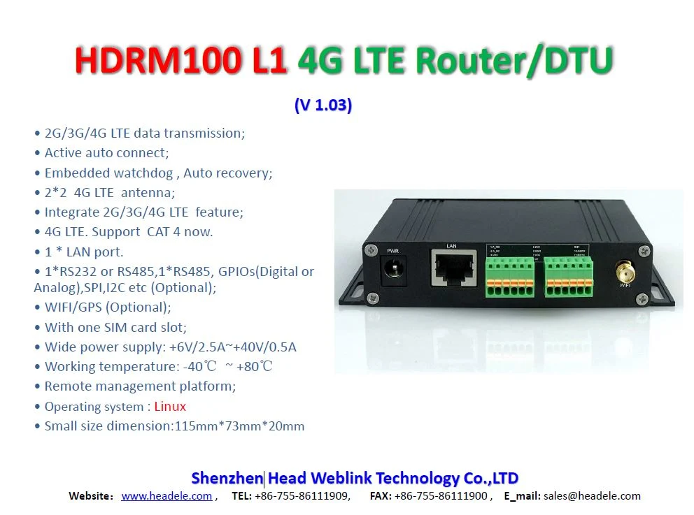 Hdrm100 L1 4G Lte Wireless Cat 3 Cat 4   Router Modem Support DIN Rail 
