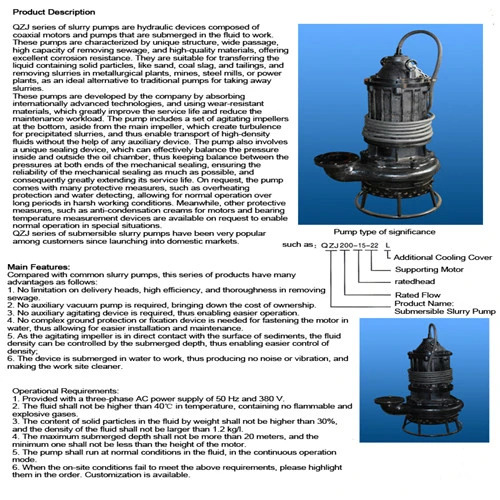 Qzj Submersible Slurry Pump Sewage Pump Mud Pump Water Pump