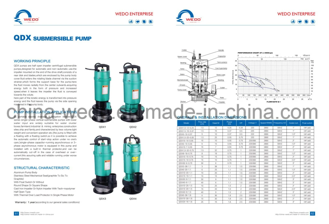 High Quality Qdx Series Submersible Pump with Float Switch