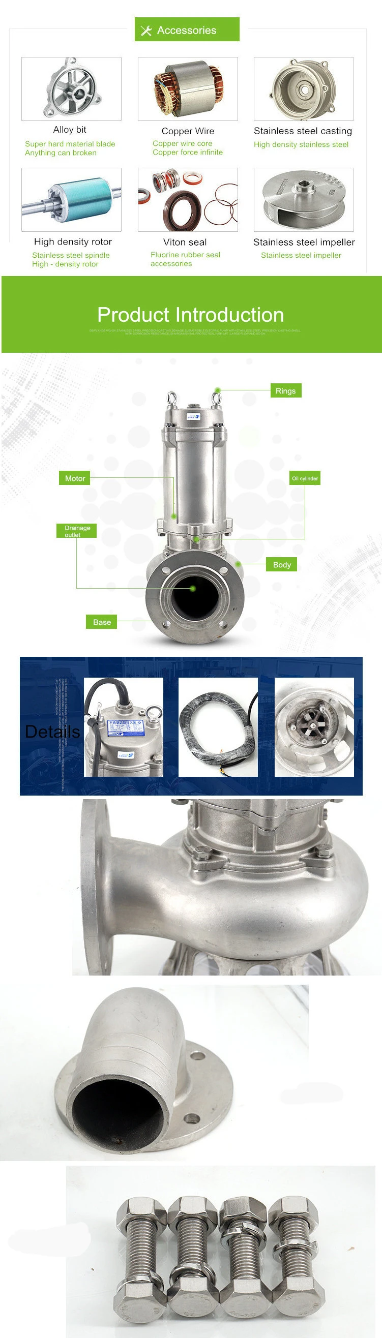 Non-Clog Centrifugal SS Submersible Drainage Pump, Submerged Sump Slurry Pump