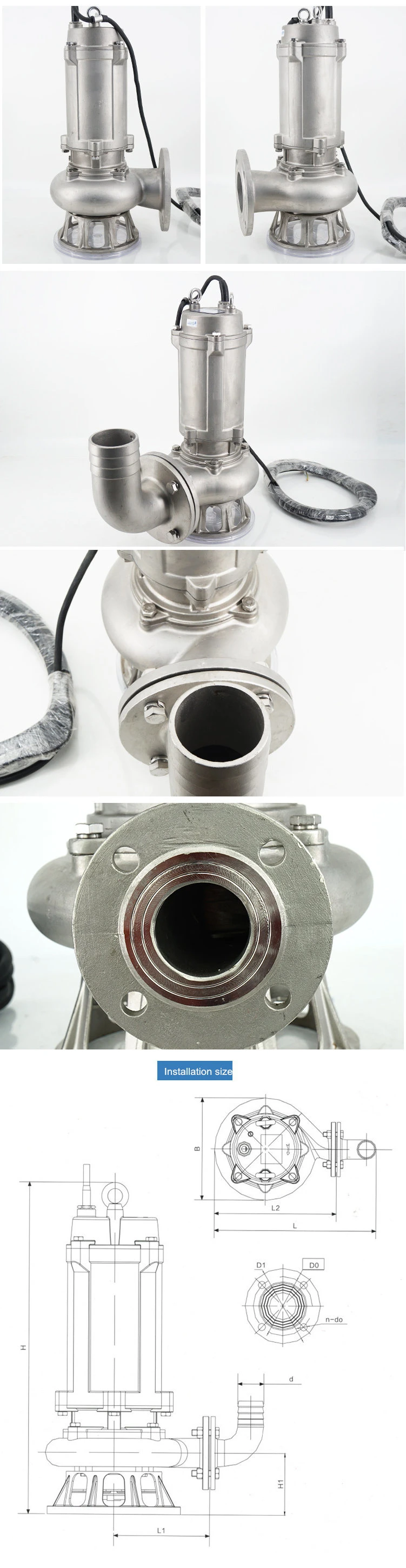 2.2kw 2 Inch Ce BV Stainless Steel Submersible Sewage Pump Dirty Water Pump