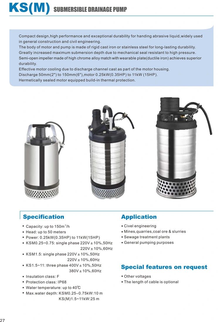 Durable Stainless Steel Submersible Drainage Pump for General Construction or Civil Engineering