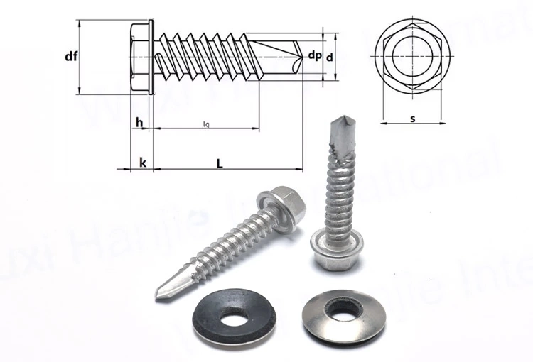 Hex Washer Heaf Self-Drilling Screw with Steel and Rubber Washer Drywall Screw