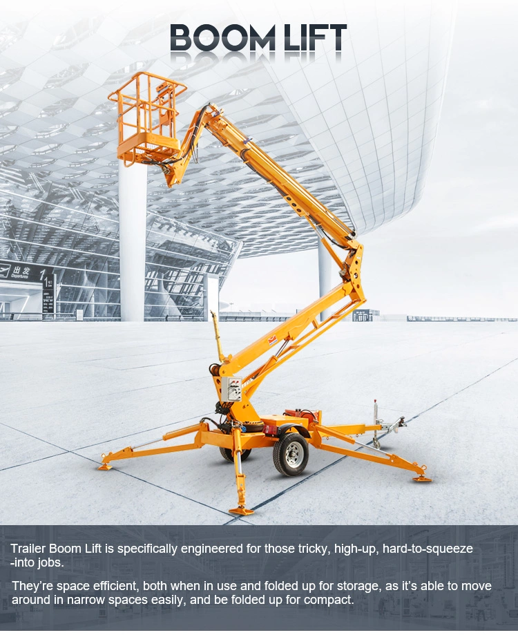 14m Trailer Mounted Tow-Behind Articulated Armlift Sky Aerial Working Boom Lift for Sale
