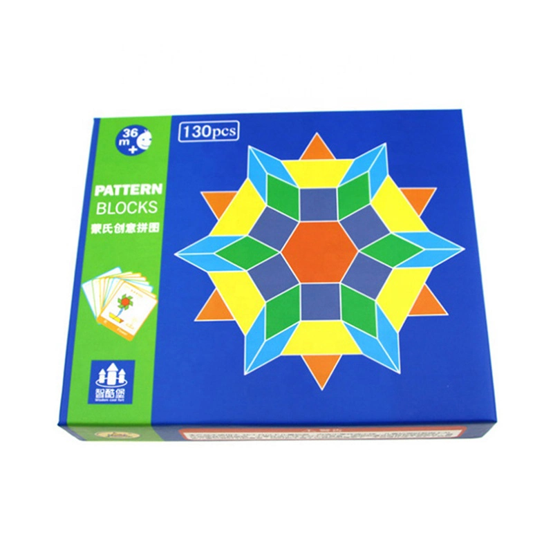 130 PCS Wooden Pattern Blocks Set Brain Teasers Geometric Graphical Early Educational Toys Montessori Wooden Blocks