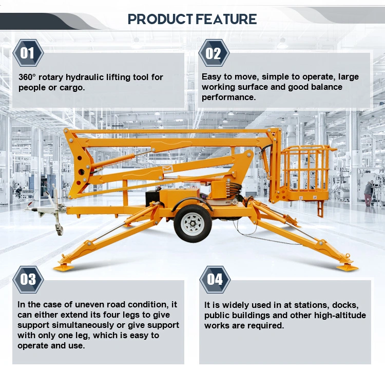 14m Trailer Mounted Tow-Behind Articulated Armlift Sky Aerial Working Boom Lift for Sale