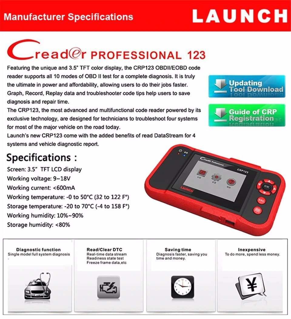 New Arrival Launch OBD 2 Crp123 USA Version Auto Code Reader Scanner Launch Crp 123 Internet Update