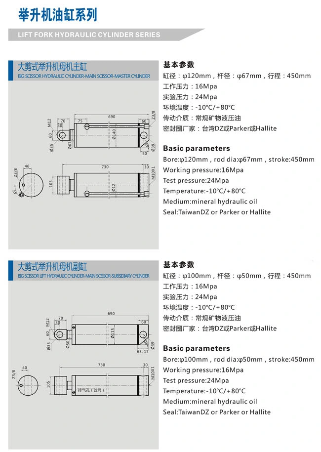 Double Acting Telescopic Hydraulic Cylinder for Ultra Thin Lift Fork