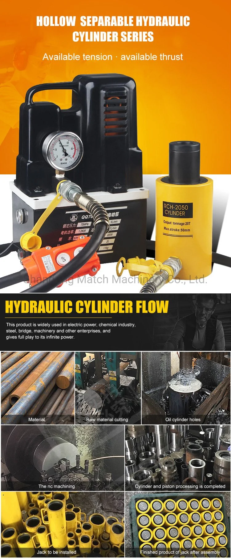 Single Acting Hollow Plunger Hydraulic Jack Cylinder Hydraulic RAM Cylinder