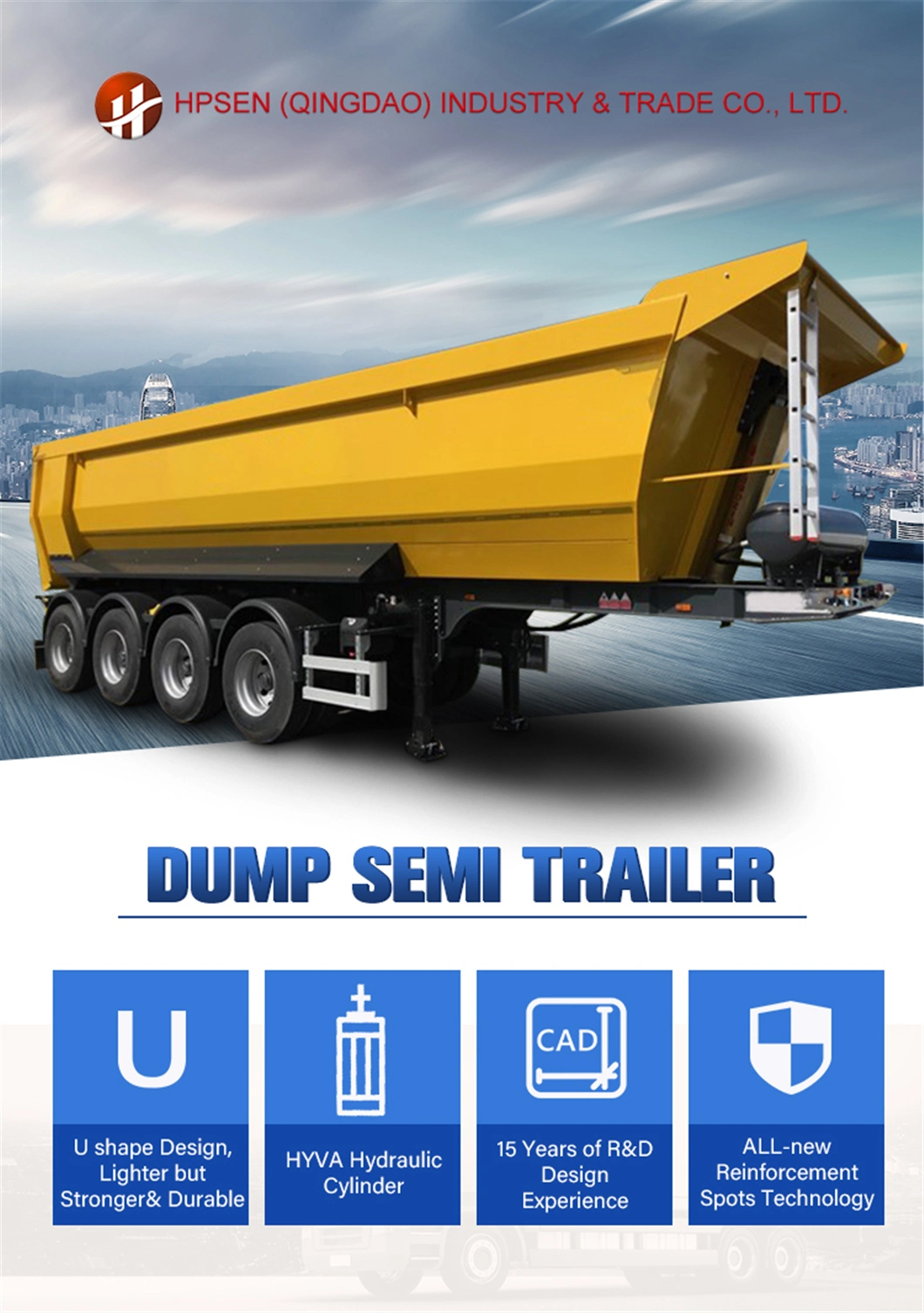 Heavy Duty Rear Dump Dumping Sand Box Semi Trailer Parts Hydraulic Cylinder