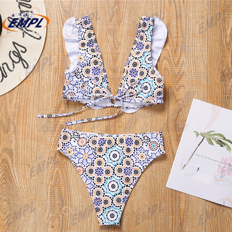 2021 Hot Sell   High Waist Falbala   Design   Bikini   for  Lady Swimsuit