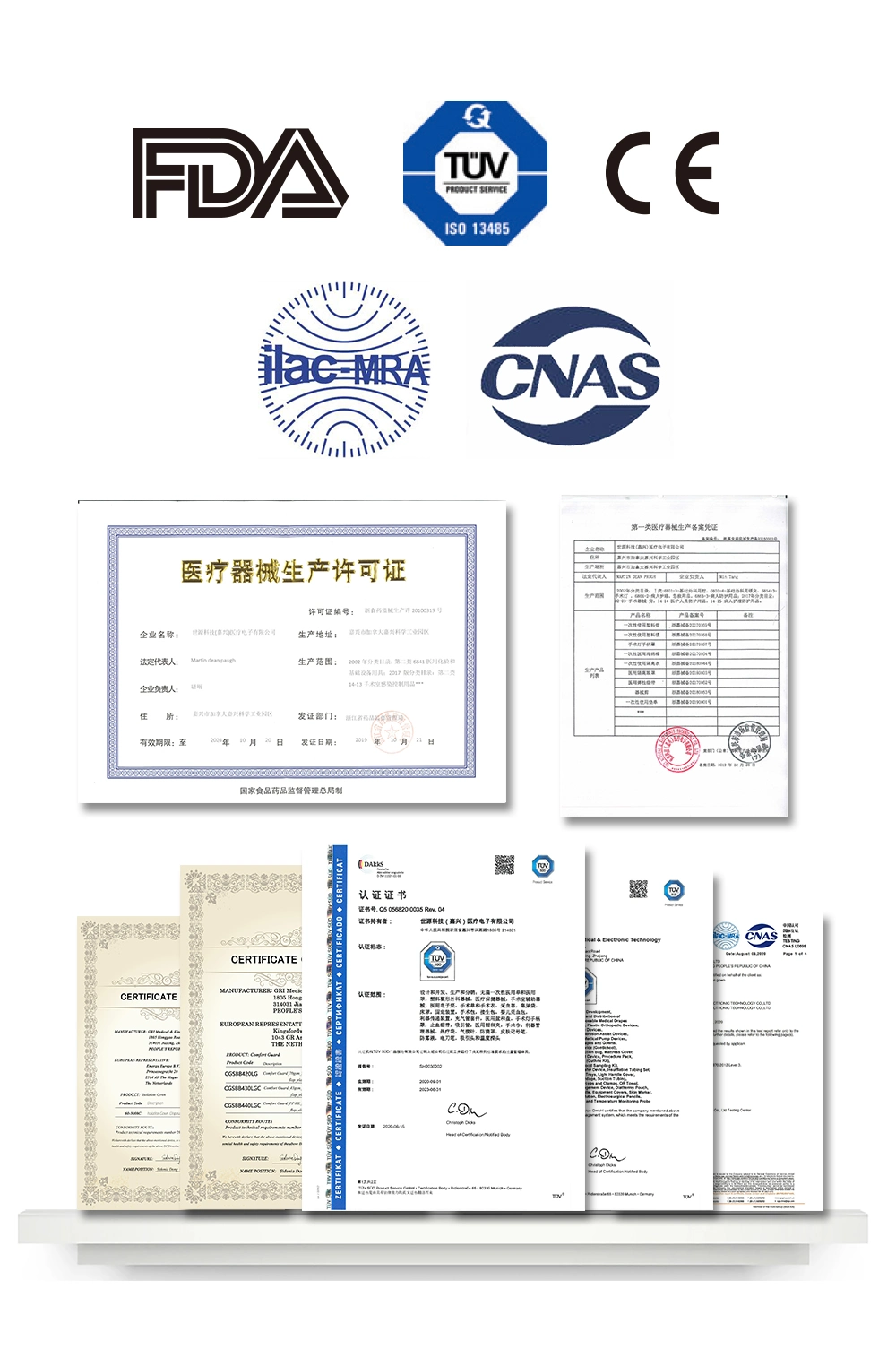 Disposable Operation Theatre Surgical Nonwoven SMS Gown with Knitted Cuff FDA Certification AAMI Level 2