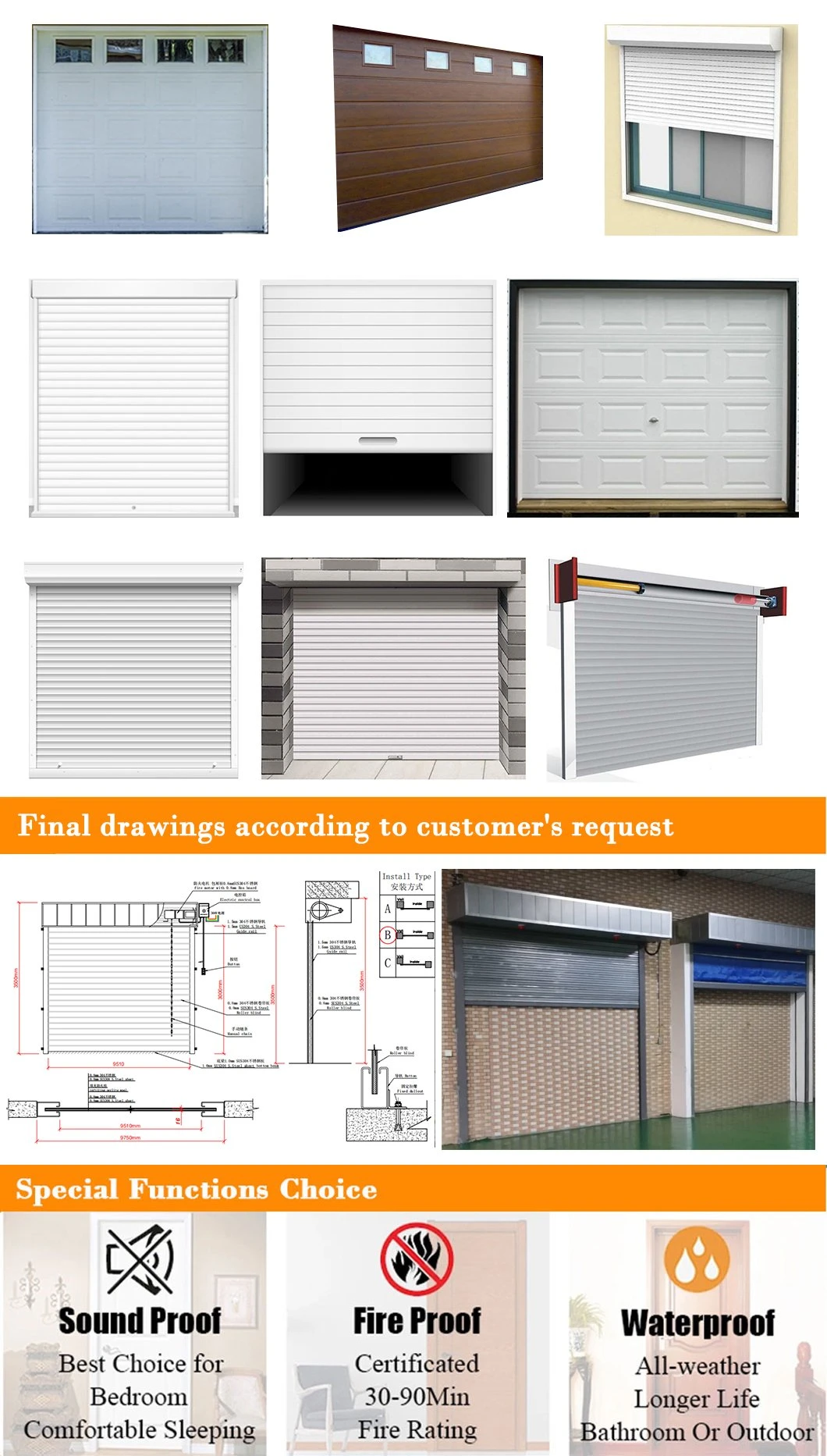 New Design Double Layer Slat Aluminum Roller Metal Building Garage Doors Sectional Door