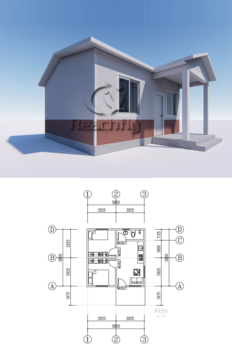 One Bedrooms One Bathrooms, One Living Room 35 Square Meters Prefab House