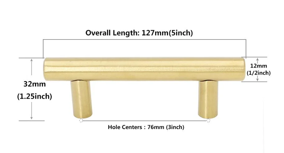 Supply Furniture Brass Solid T Bar Handles for Kitchen Cabinets Cupboard Drawer