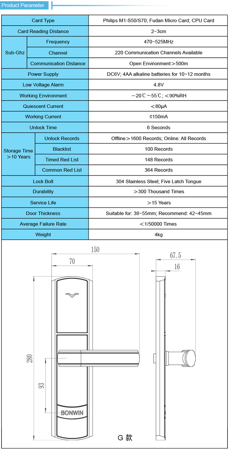 Waterproof Steel/Brass Material Electronic Door Lock with Handles