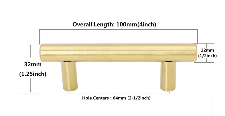 Supply Furniture Brass Solid T Bar Handles for Kitchen Cabinets Cupboard Drawer