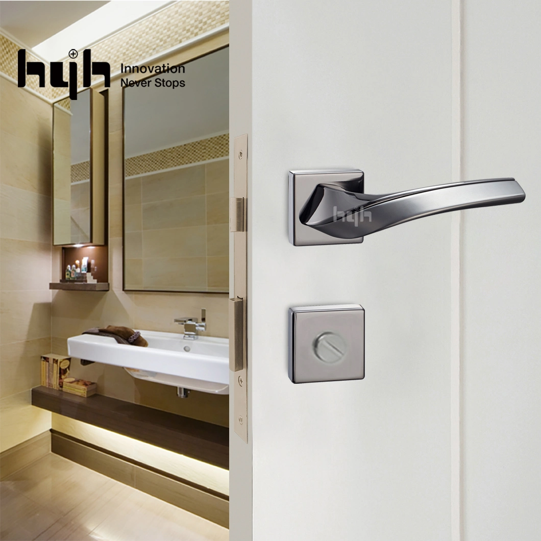 Hyh Room Double Chrome Modern Bedroom Lever Lock Door Handle Door Handles with Lock Interior Doors
