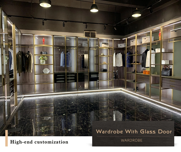 Open Wardrobe Furniture Design Glass Door L Shape Walk in Wardrobe Bedroom Sets