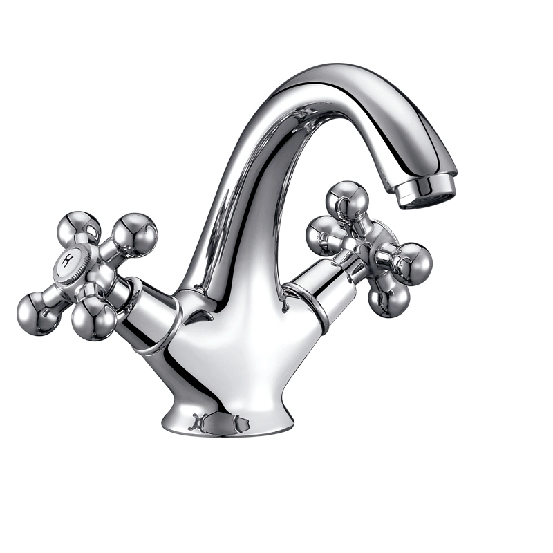 Double Handle Brass Spout Brass Body Basin Faucet