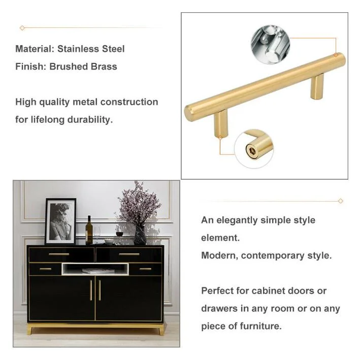 T Bar Brass Kitchen Cabinet Handles Pulls Gold Bathroom Cupboard Fittings Furniture Hardware