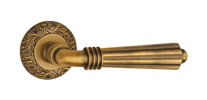 Top Quality Knurled Design Solid Brass Matt Black Door Lever Handle with Interior Rosette