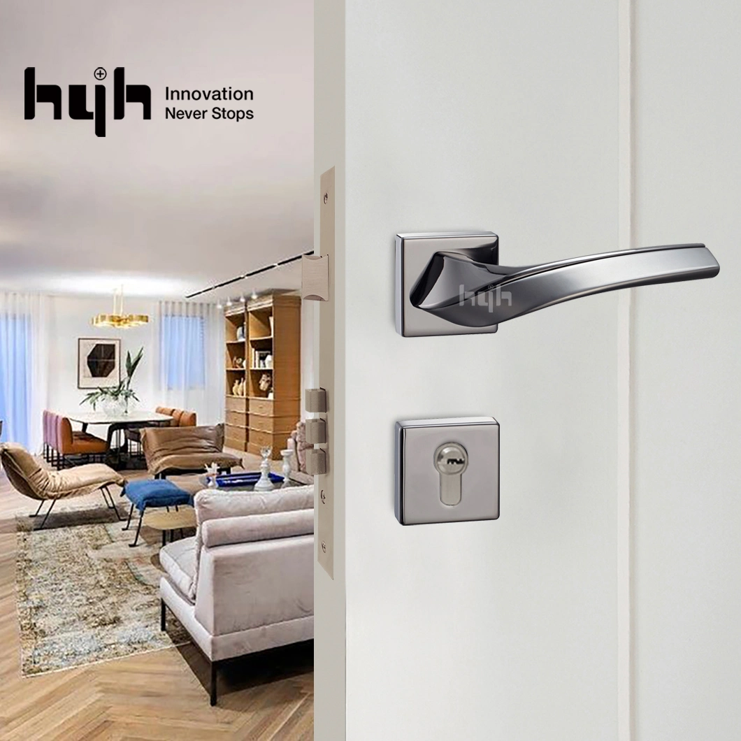 Hyh Room Double Chrome Modern Bedroom Lever Lock Door Handle Door Handles with Lock Interior Doors