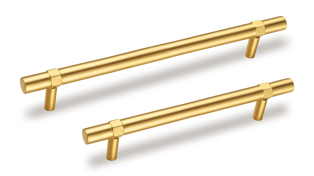 Solid Brushed Brass T Bar Drawer Handles Knurled Handle for Kitchen Cabinet