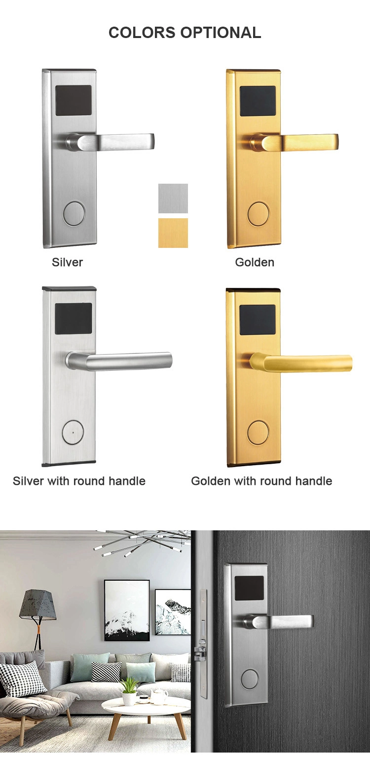 Security Stainless Steel Door handle Mortise Electronic Smart Key Card Hotel Door Lock