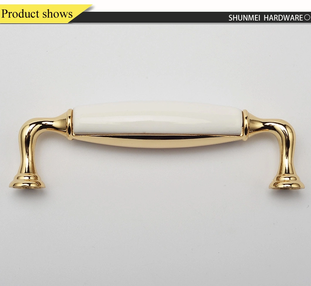 Luxury Furniture Handle Ceramic Drawer Pulls Gold White Ceramic Cupboard Handles