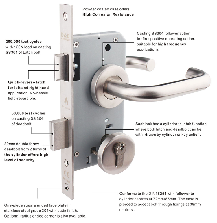 Hot Sale SUS304 European Door Hardware Mortise Design Door Handle Lock