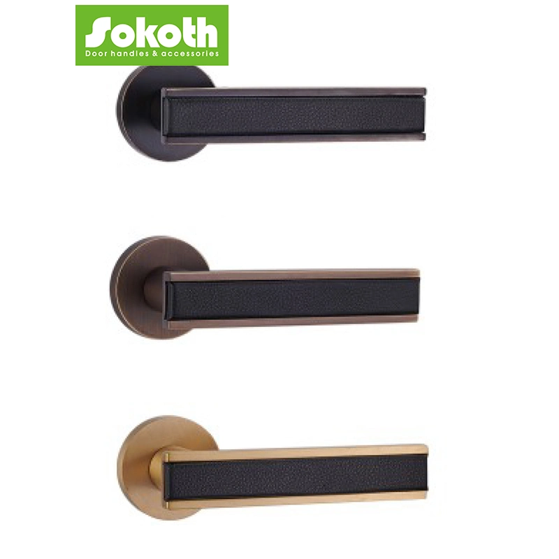 Luxury Leather Brushed Brass Door Handle