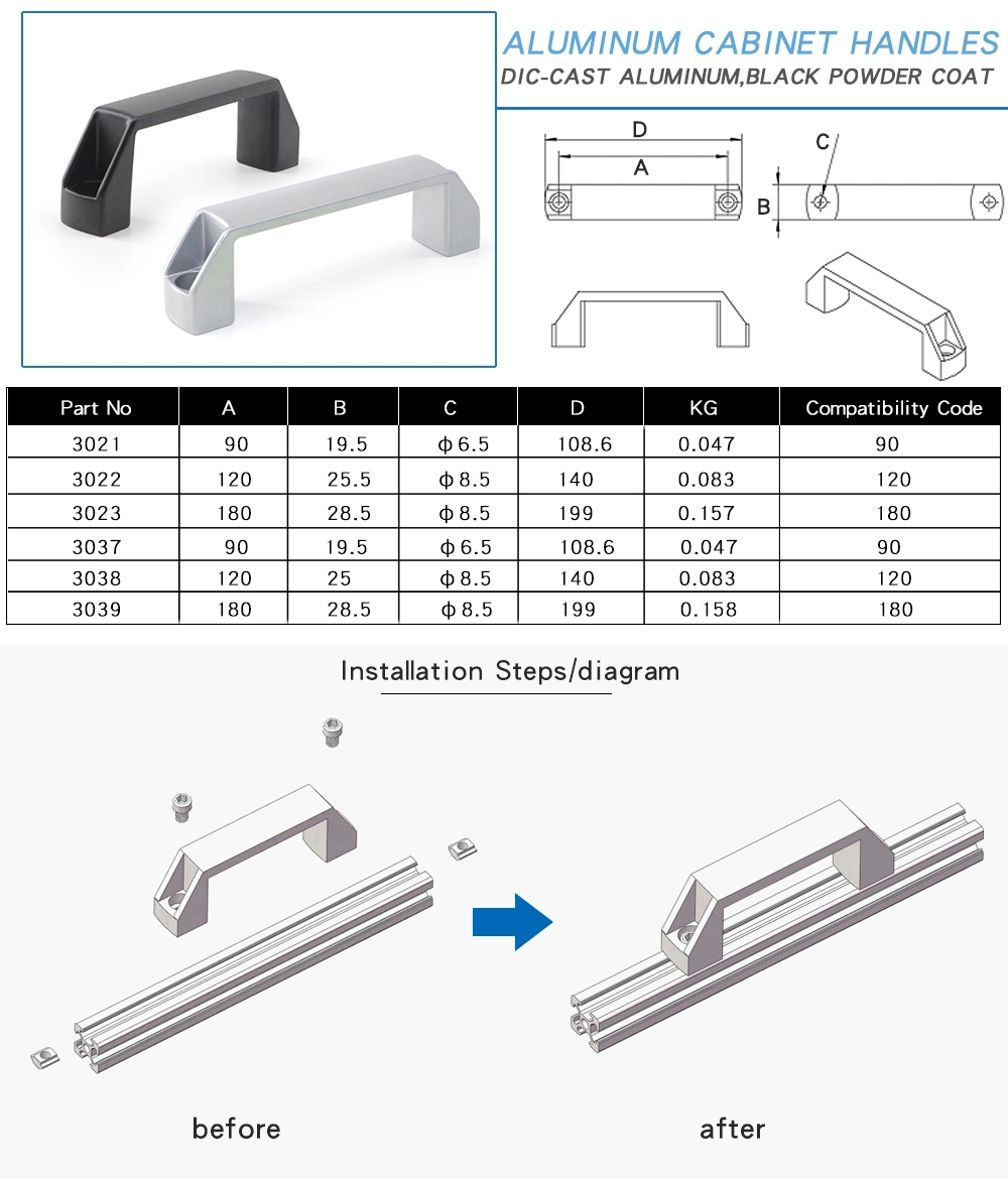 Die-Cast 180 Aluminum Cabinet Handles Black Handles for Aluminium Extrusion Profile