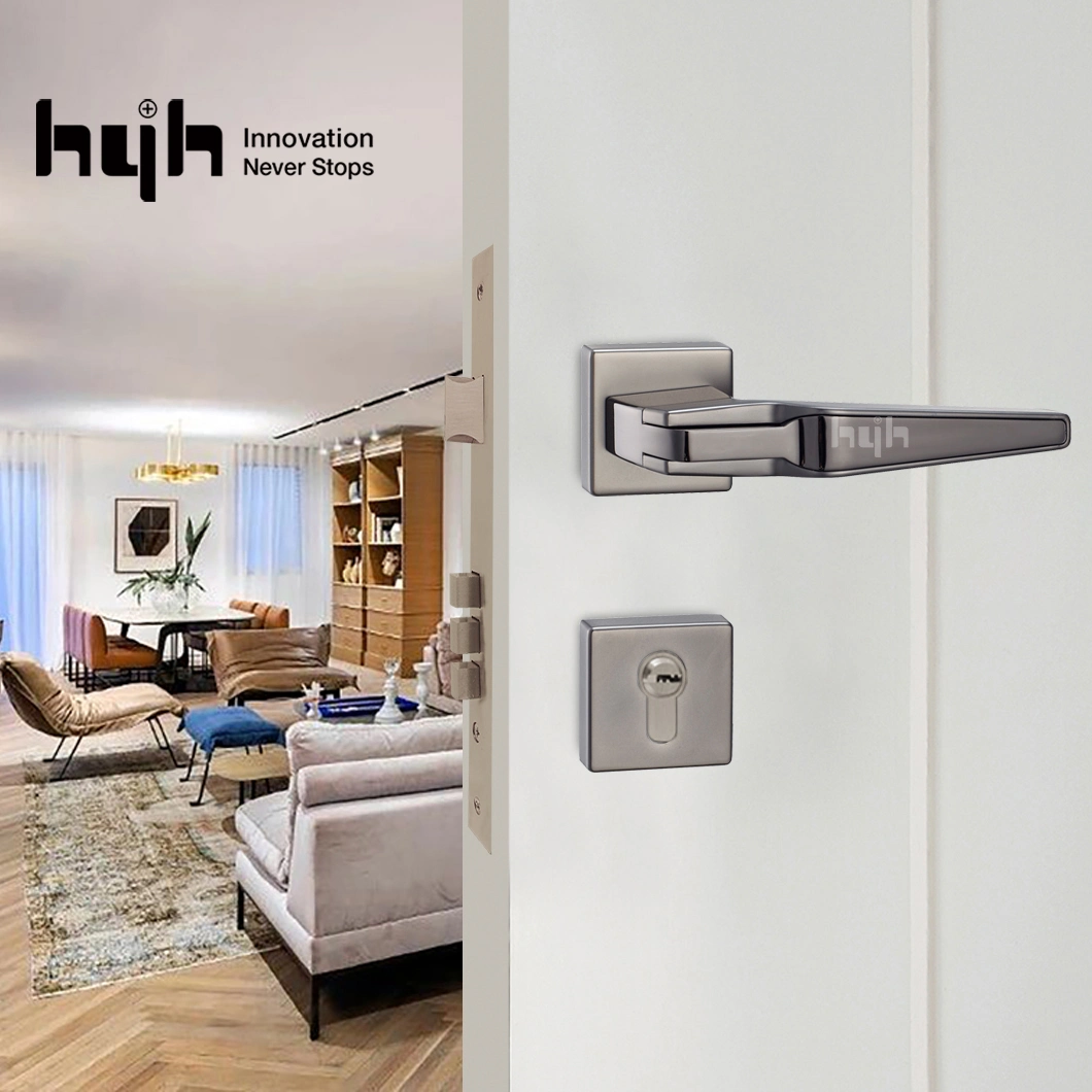Modern Gold Color Interior Wooden Bedroom Door Handle Lock Set with Key Lock