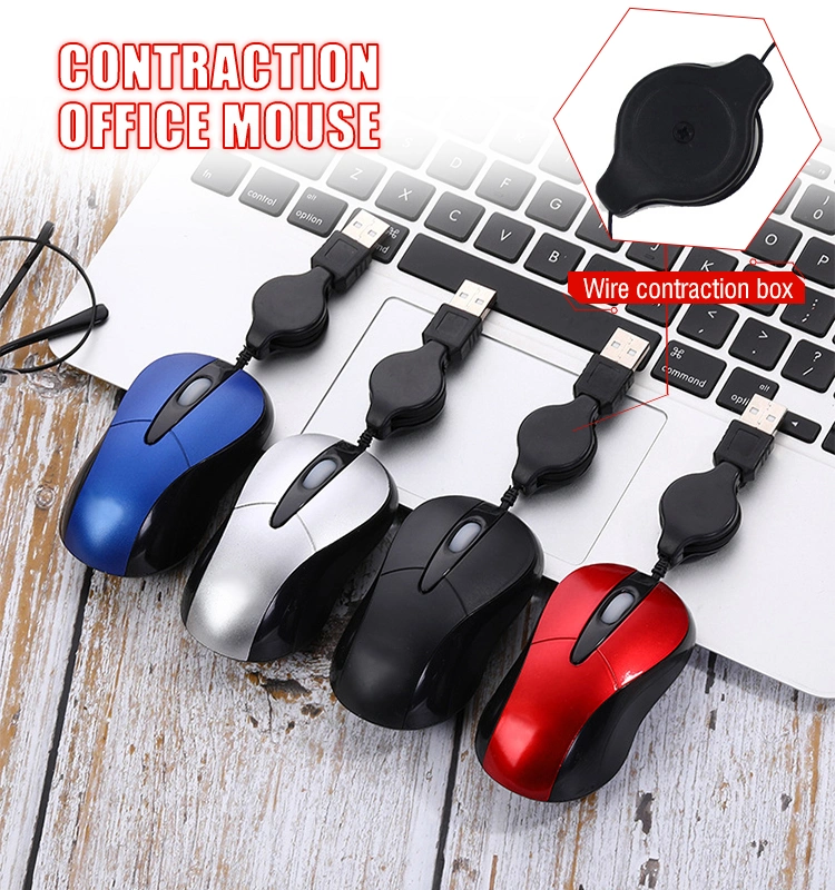 Retractable Wired Mouses Computer USB Optical Mouse