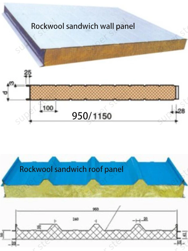 Supply Color Steel Wall Roof Rockwool Sandwich Panel