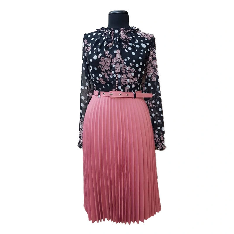 Fashionable Pleated Printed Pictures Office Dresses for Ladies