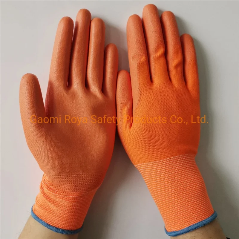 Polyester Knitted Hand Safety PU Coated Garden Work Gloves