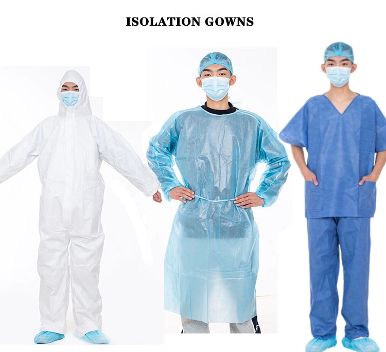 Disposable Non-Woven Isolation Gown Elastic & Knitted Cuff Coveralls