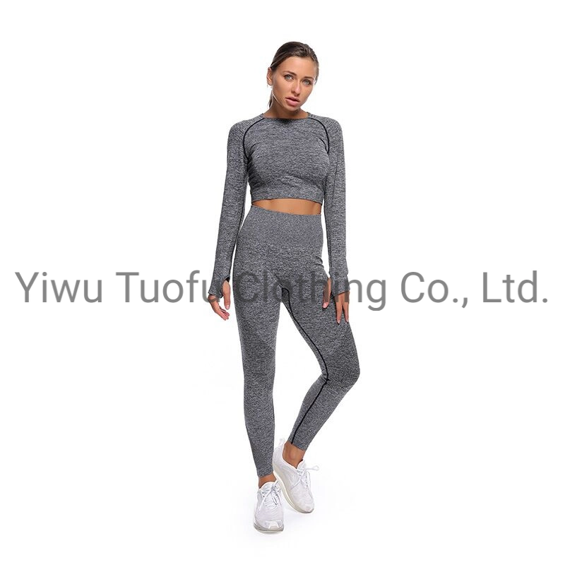 Ladies Jacquard Sport Suit Jacquard Blouse Yoga Wear Gym Wear Sleeve with Thumb Sportswear