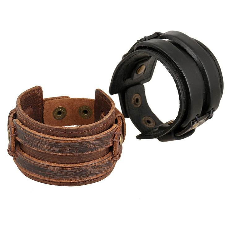 Ancient Rome Style Mens Leather Bracelets Exaggerated Knitted Circular Punk Wide Bracelet Wristband Cuff Esg13959