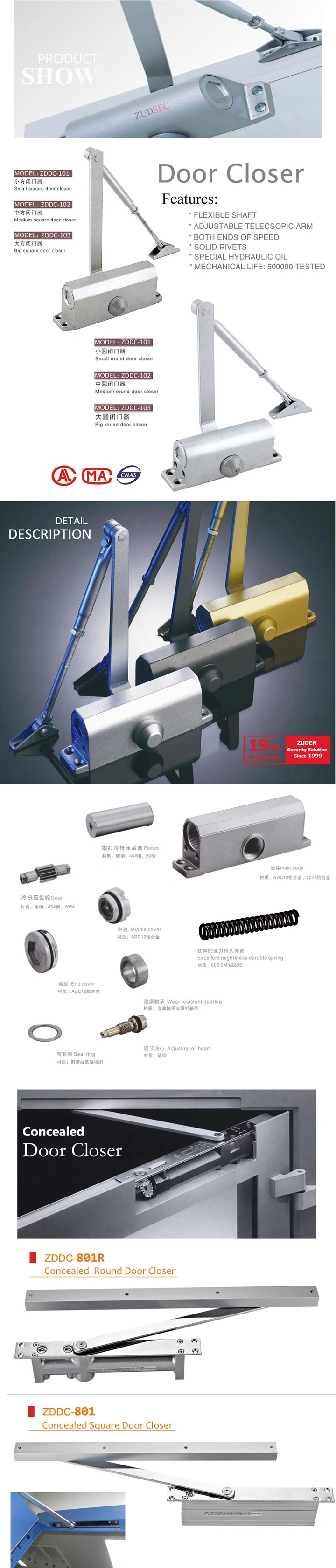 Good Quality Hydraulic Automatic 180 Degree Small Door Closer for 40-80kg Door Accept OEM