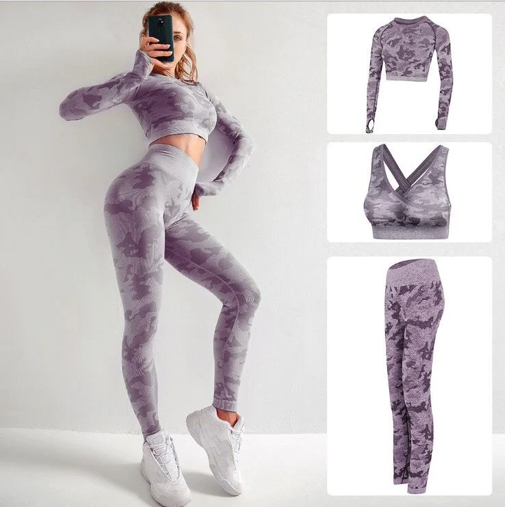 Ladies Seamless Sportswear 3 Pieces Suits Fitness Wear 3 Pieces Suits Gym Wear Yoga Wear Outfits