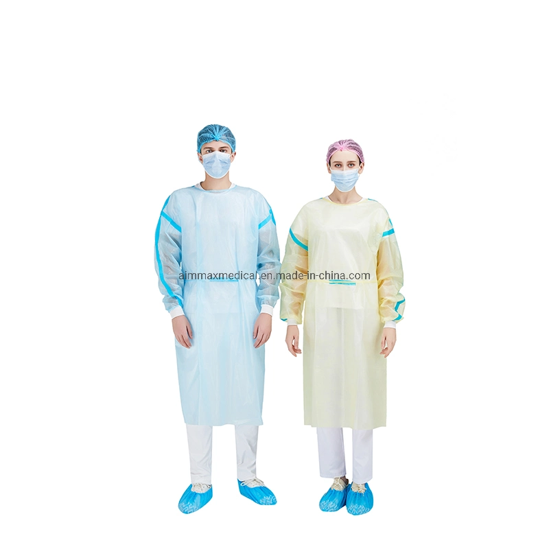 Medical Non Woven Disposable Isolation Green Visitor Gown Long Sleeve Knitted Cuff or Elastic Cuff